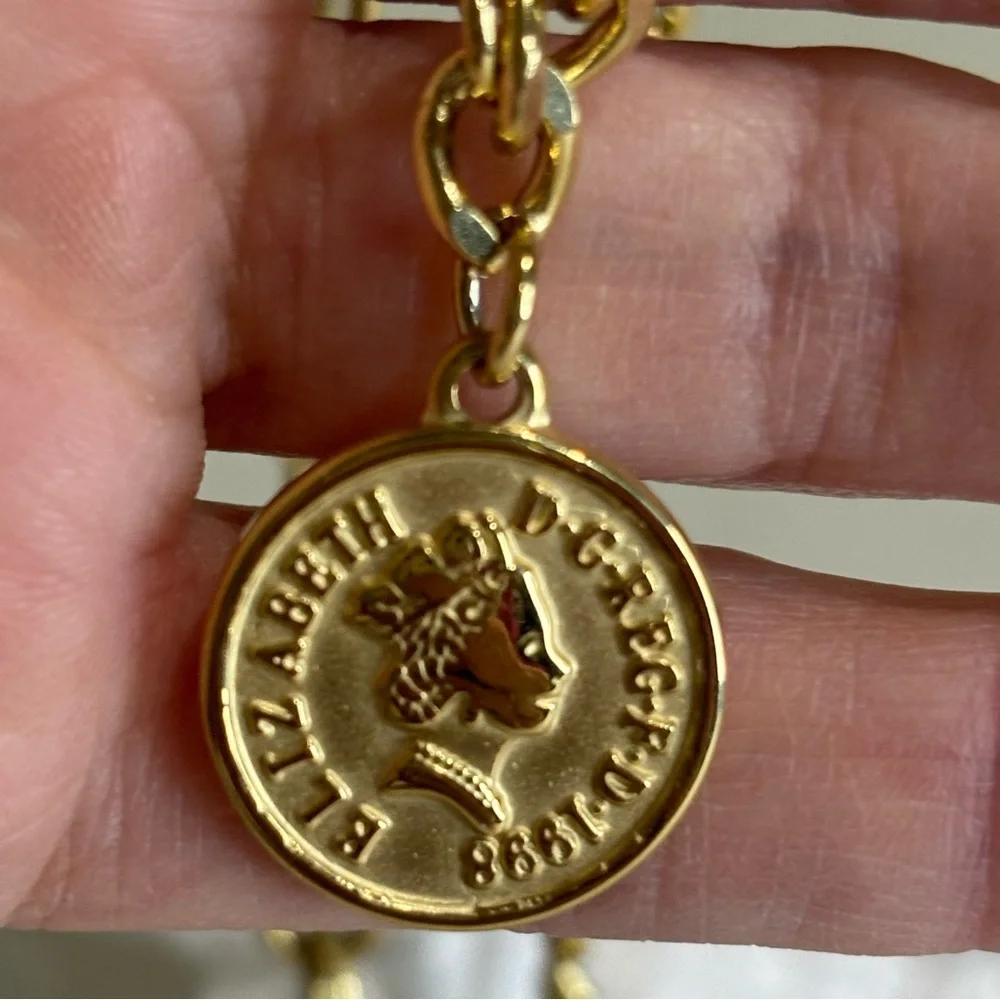 Adornia Water Resistant Mixed Chain Gold Coin Necklace New - Picture 5 of 8